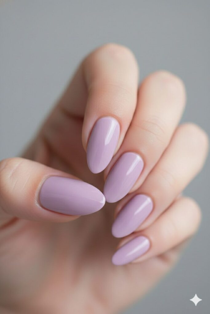 Trendy pastel lavender purple nails for a soft and romantic spring valentine look.