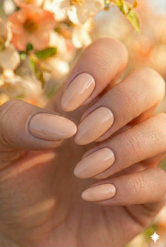  Elegant oval nude spring nails with clean nude polish matching skin tone, sophisticated minimalist manicure for spring 2026