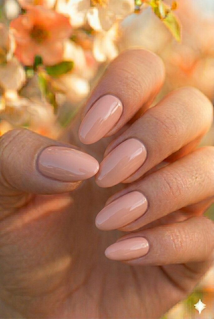  Blush pink spring nails with soft muted pink and high shine glossy finish on almond nails, romantic elegant manicure for spring 2026