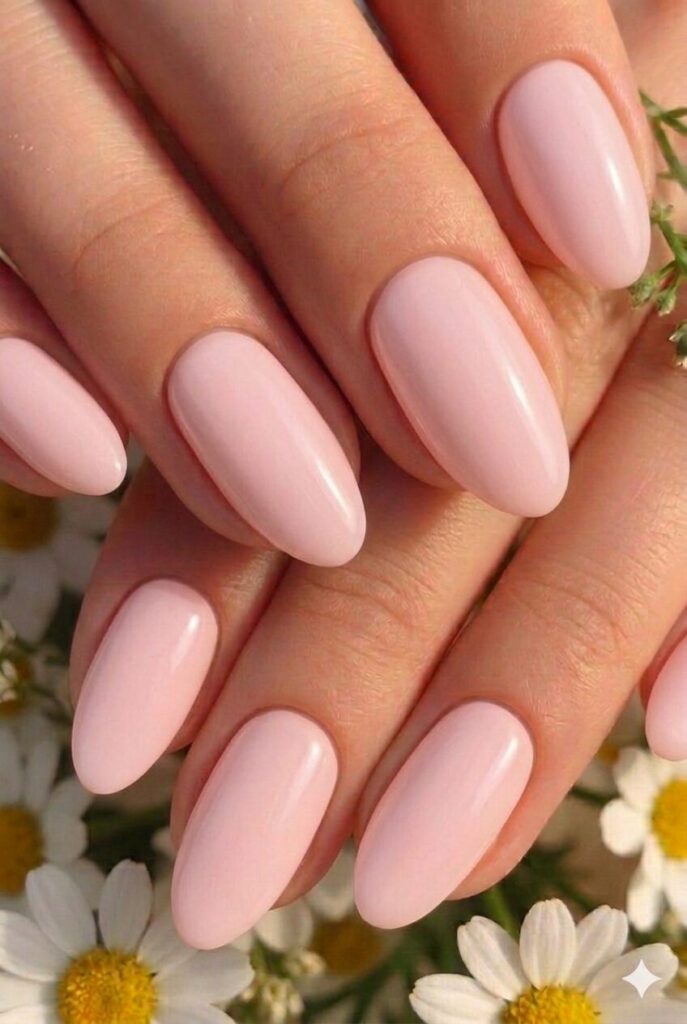 Whisper pink pastel Easter nails with ultra-light barely there soft pink shade, delicate minimalist manicure 2026