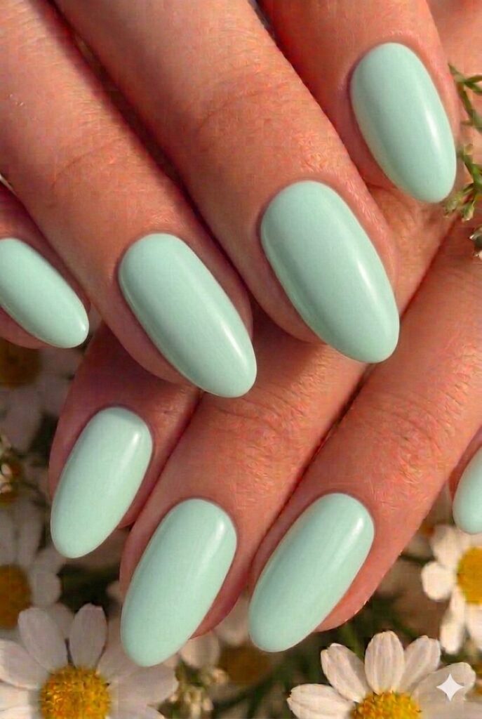 Mint cream pastel Easter nails with softest delicate mint green like mint ice cream, cool fresh manicure 2026