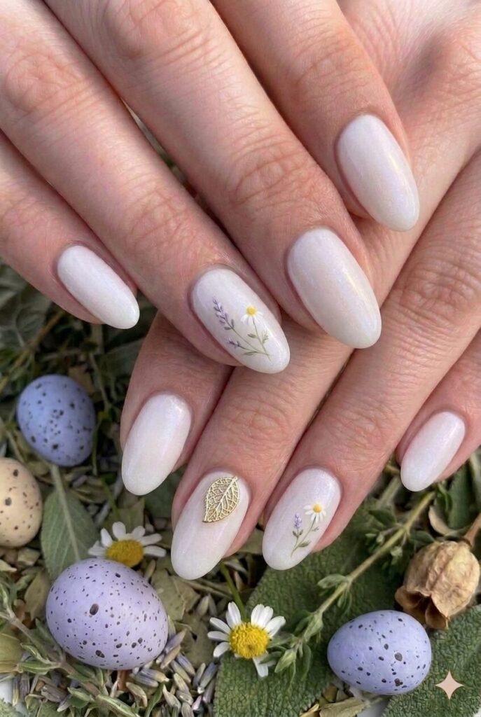 Soft cloud white pastel Easter nails with warmer softer white like fluffy clouds, clean fresh manicure 2026

