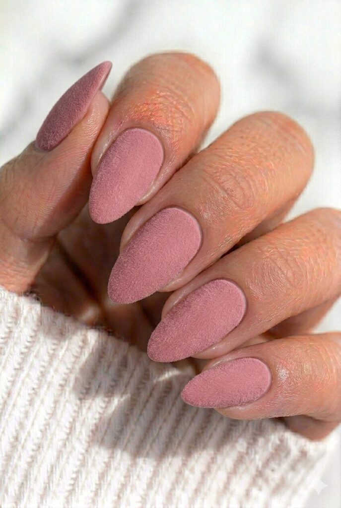 Dusty rose matte graduation nails with a soft velvet finish for an elegant and mature style