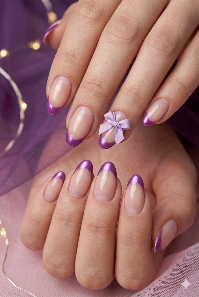 Grape glaze tip purple prom nails with glossy purple tips over a light base