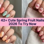 Collage of cute spring fruit nail designs in pastel colors for 2026