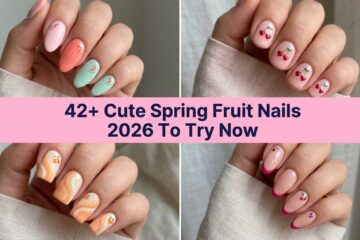 Collage of cute spring fruit nail designs in pastel colors for 2026