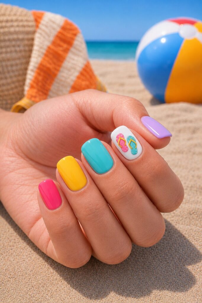 Pink blue and white striped cotton candy fun summer nails