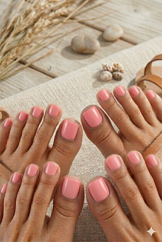 Guava pink toe nails with a creamy glossy finish