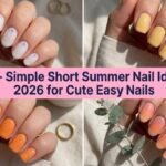 Collage of simple short summer nail ideas for 2026 with glossy pastel designs