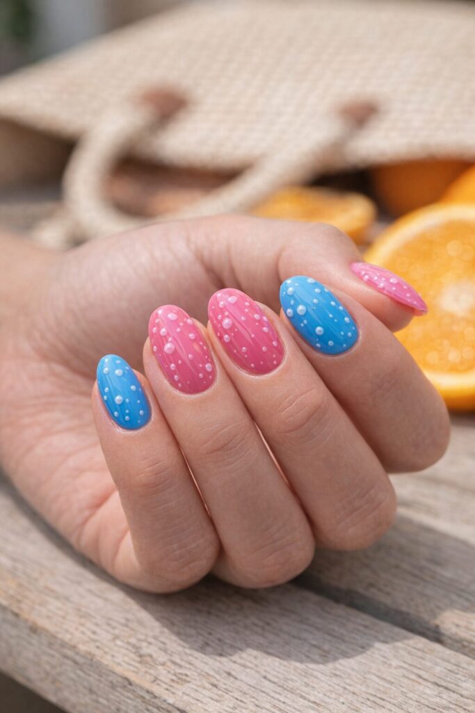 Glossy nails with bubble dot details for a fizzy summer look