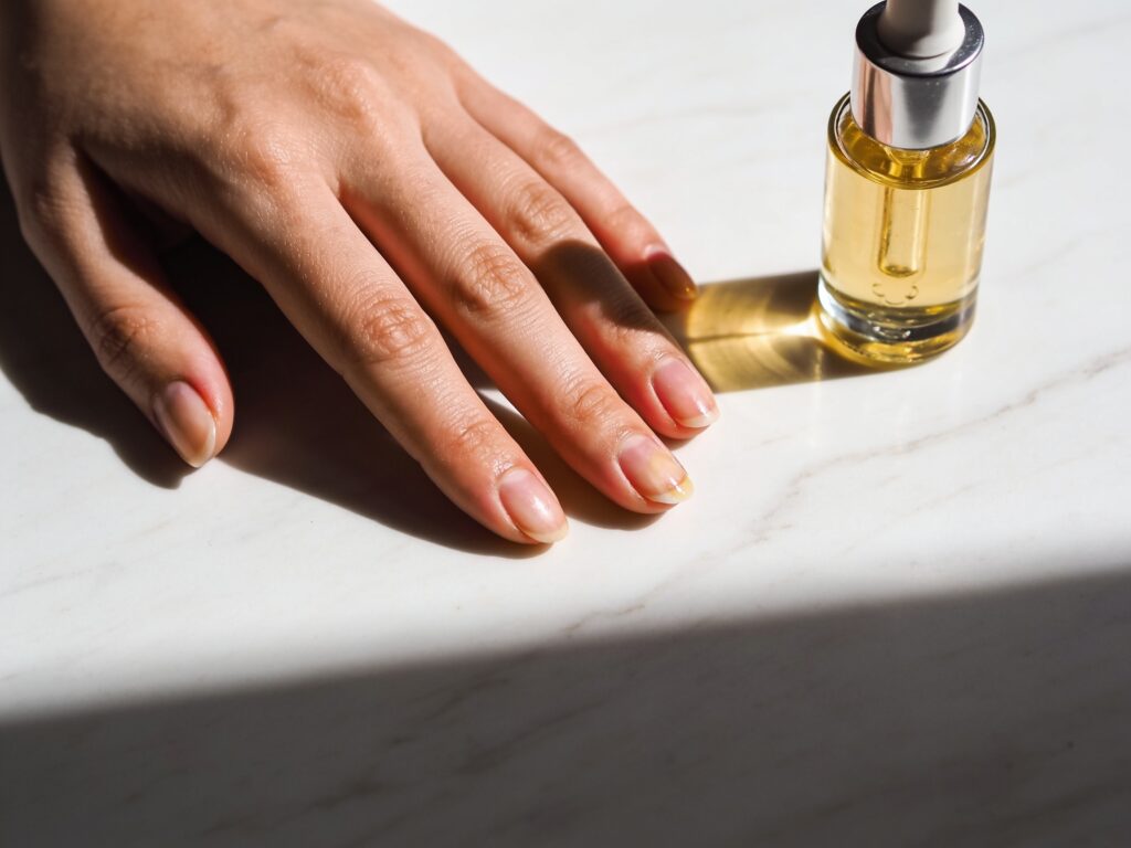Applying cuticle oil to natural nails after removing press on nails without damage