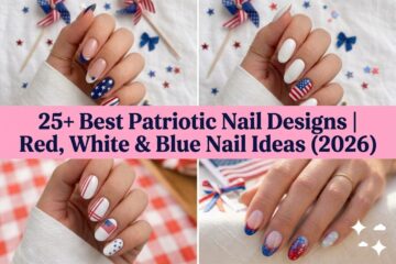 Collage of best patriotic nail designs for 2026 with American flag stars and stripes