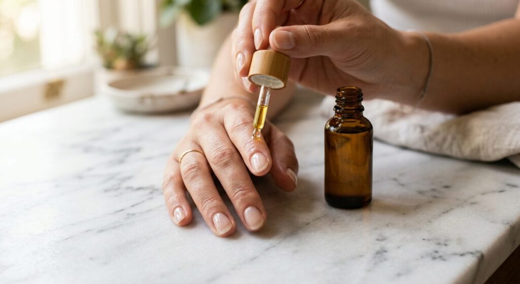 Applying cuticle oil after gel x removal at home for nail hydration and recovery