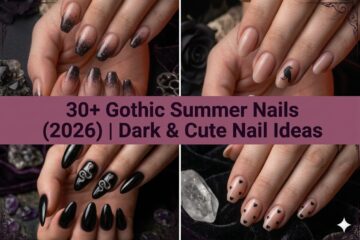 Collage of gothic summer nails for 2026 with dark cute mystical designs