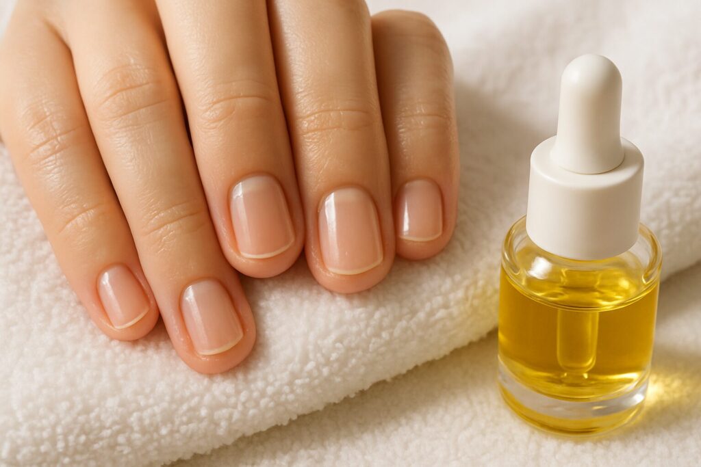 Healthy short natural nails after caring for nails splitting down the middle