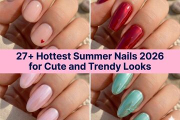 Collage of hottest summer nails for 2026 with chrome aura and jelly design