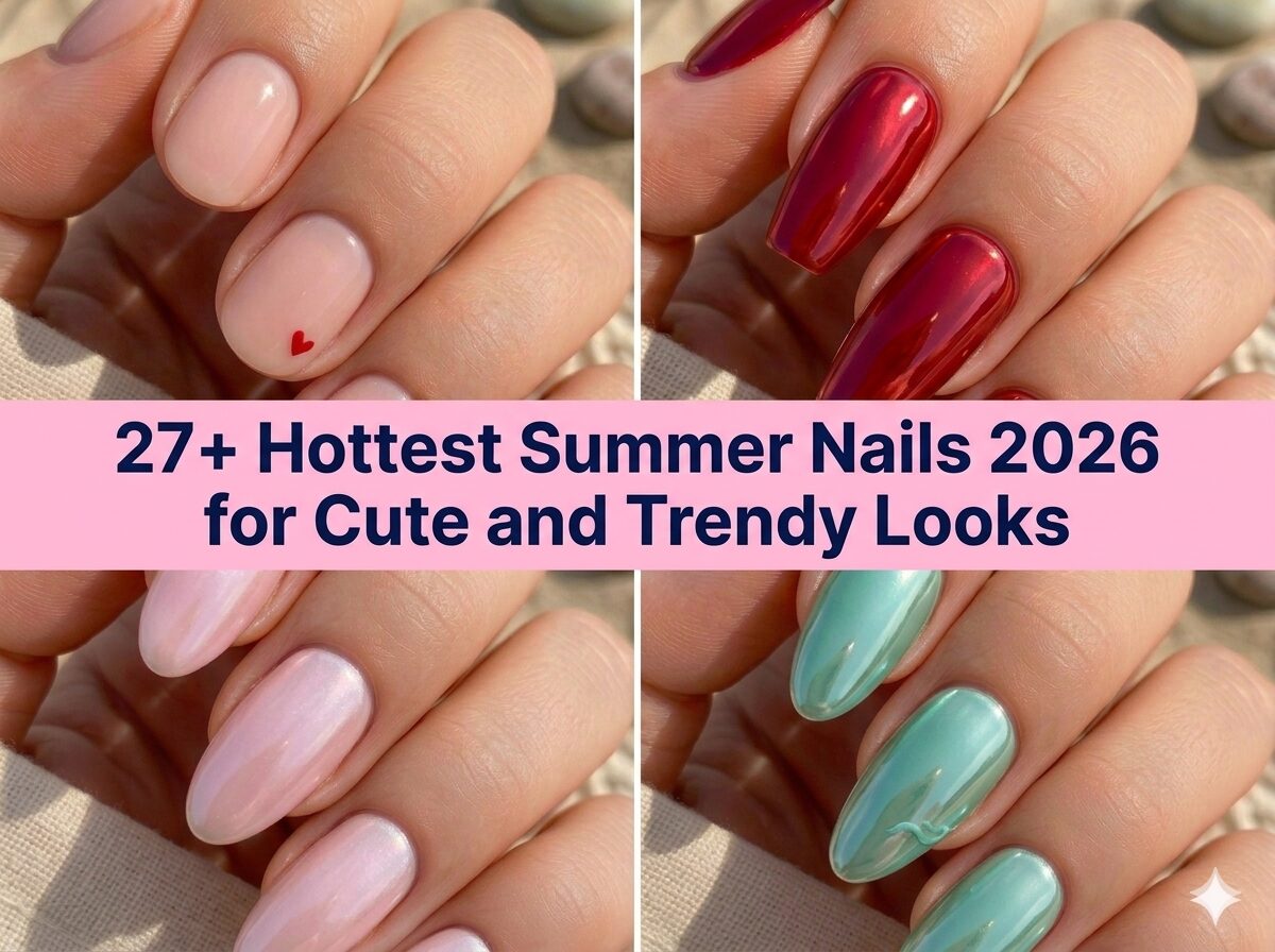 Collage of hottest summer nails for 2026 with chrome aura and jelly design