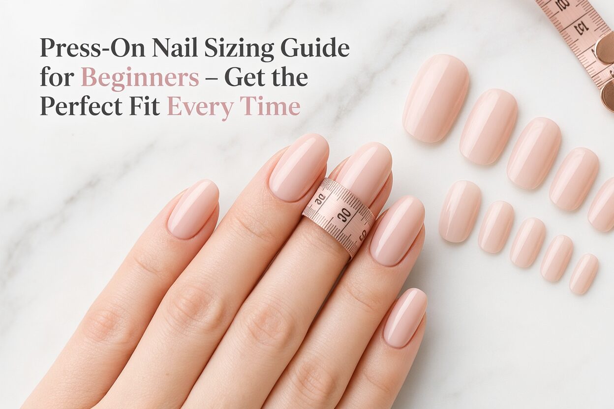 Press on nail sizing guide for beginners featured image showing perfectly fitted press-on nails and nail measurement