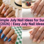 Collage of simple July nail ideas for summer 2026 with cute easy designs