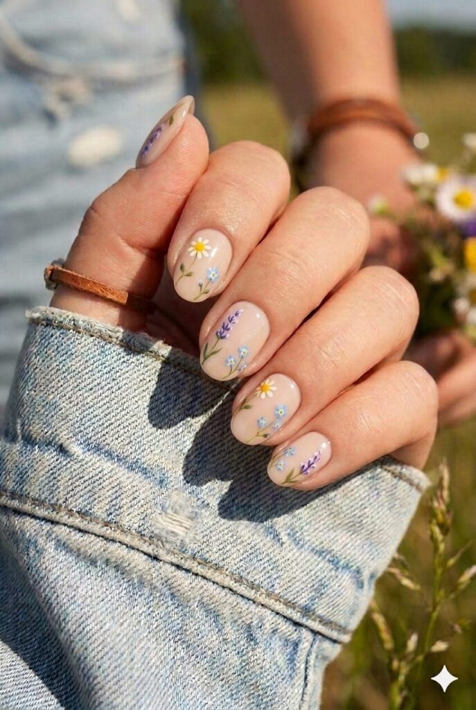 Short oval nails with soft peach glossy country polish