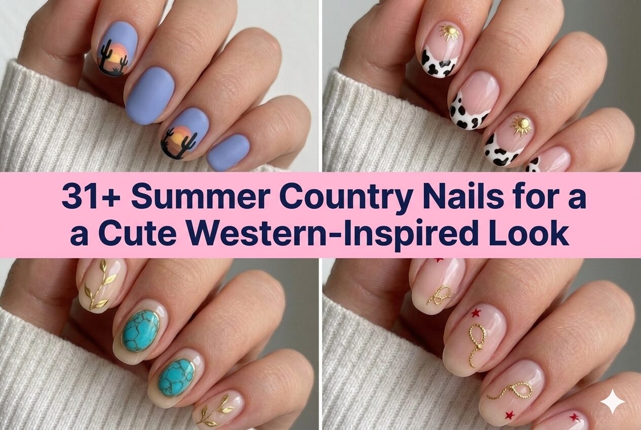 Collage of summer country nails for 2026 with cute western-inspired designs