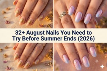 Collage of August nails for 2026 with sunflower and sunset designs