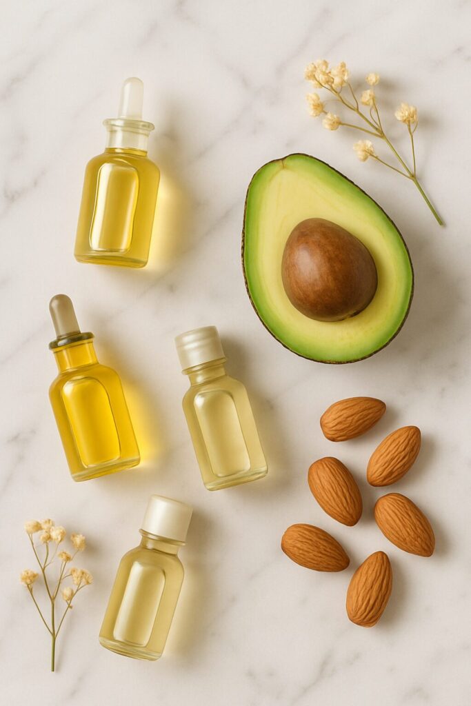 Key ingredients in the best cuticle oil for damaged nails including jojoba vitamin E almond and argan oil