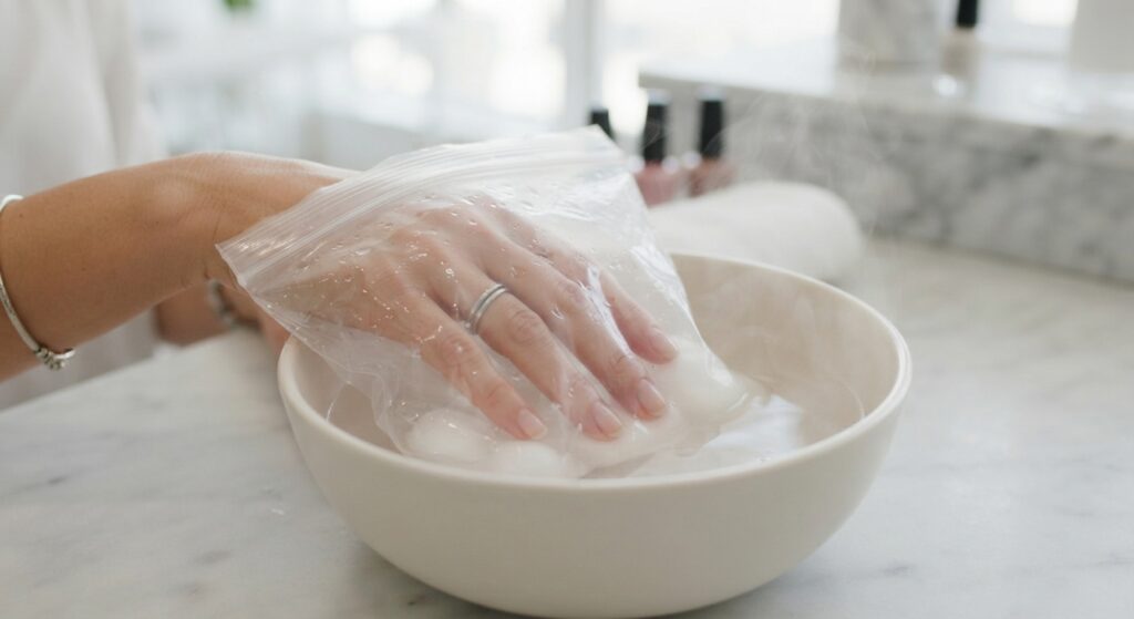 Using the baggie method for quick dip powder removal at home without damage