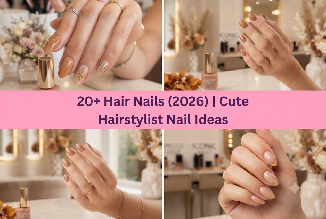 Collage of hair nails for 2026 with cute hairstylist salon designs