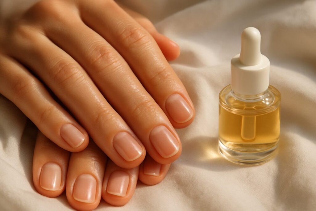 Healthy natural nails after safely removing acrylic nails at home without damage