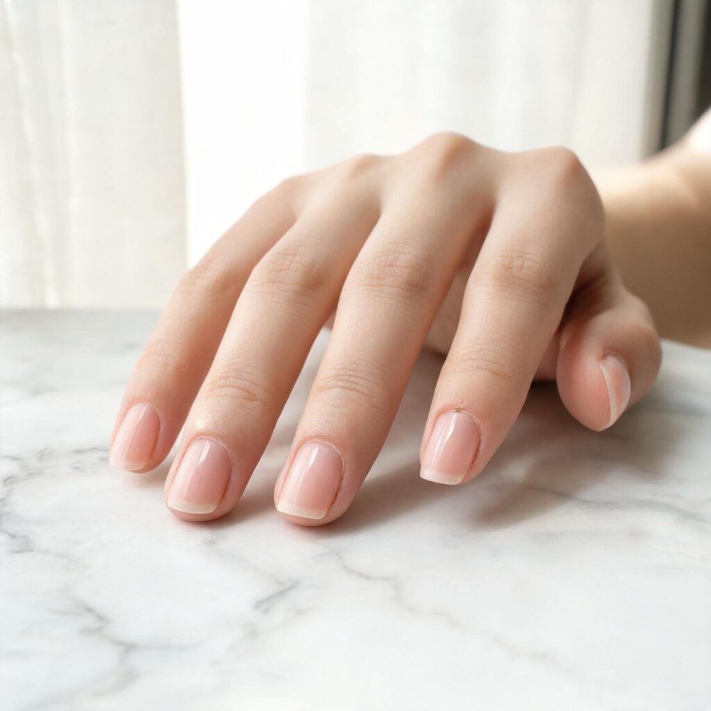 Healthy natural nails showing progress when trying to grow nails fast naturally in a week