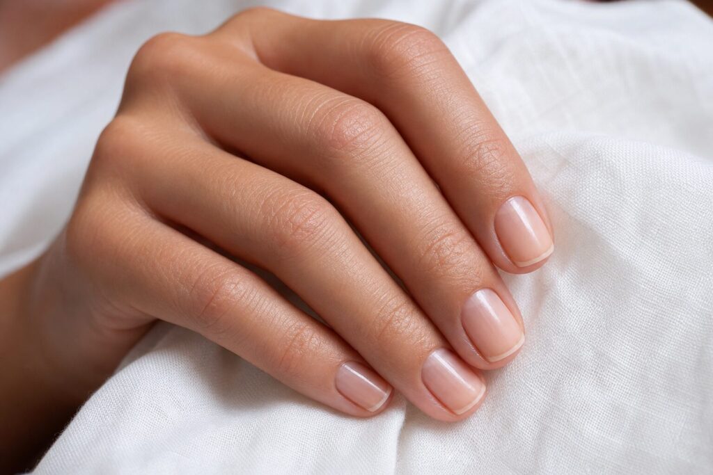 Healthy natural nails after following a consistent nail care routine for natural nails