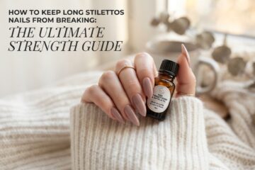 How to keep long stiletto nails from breaking featured image showing strong stiletto nails and nail strengthener