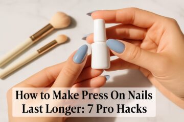 How to make press on nails last longer featured image showing perfectly applied blue press on nails