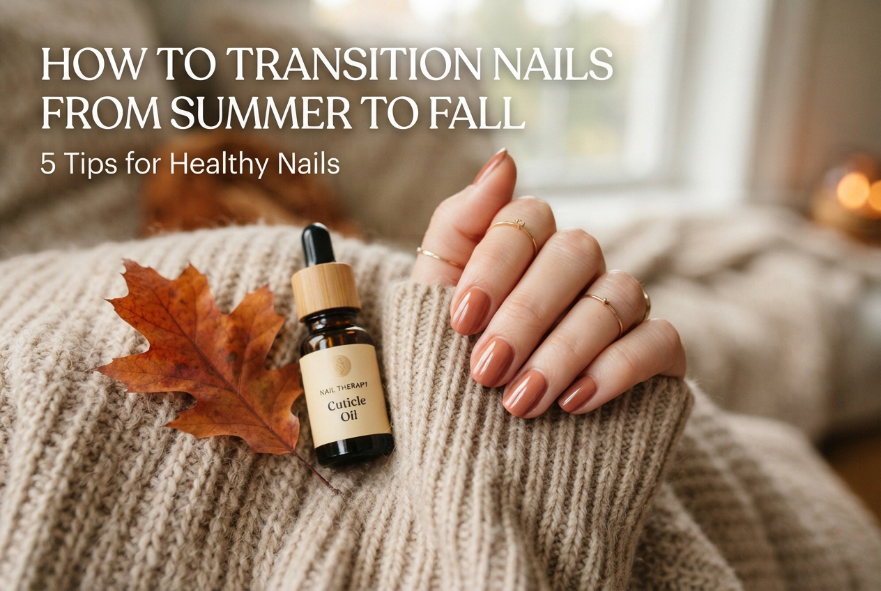 How to transition nails from summer to fall featured image showing autumn manicure and cuticle care