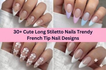 Collage of long stiletto nails for 2026 with trendy French tip designs
