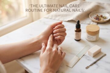 Nail care routine for natural nails featured image showing cuticle oil massage and nail care products