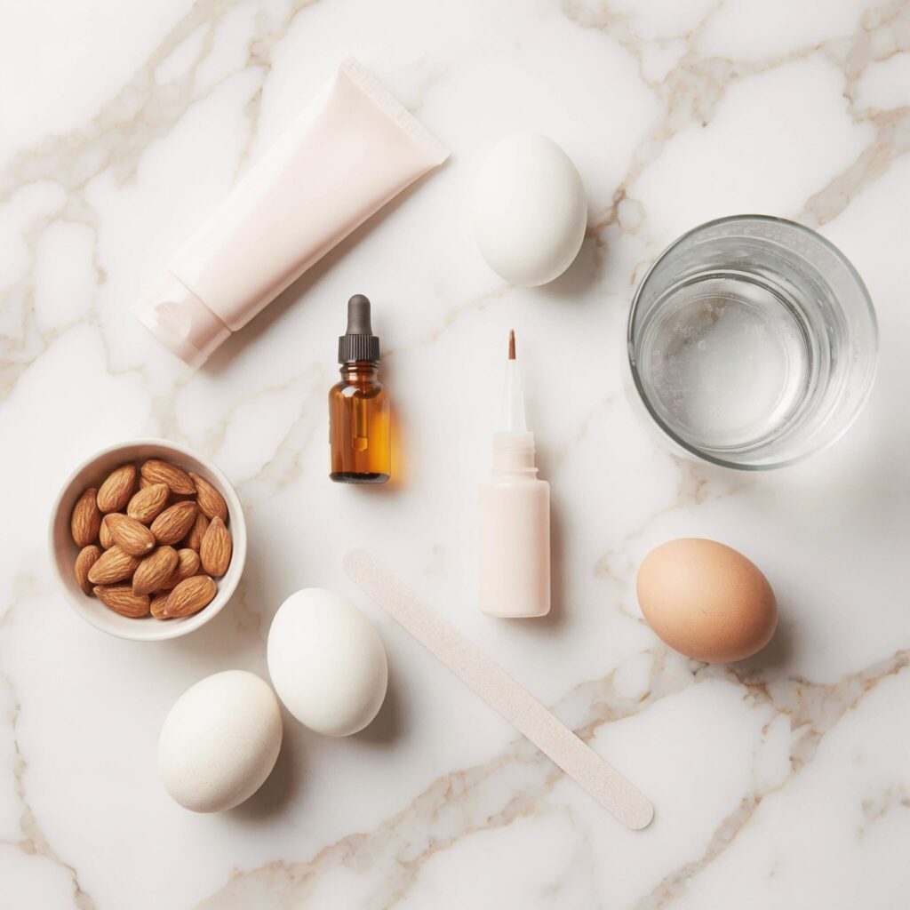 Products and foods to strengthen nails after acrylics including cuticle oil strengthener and protein foods