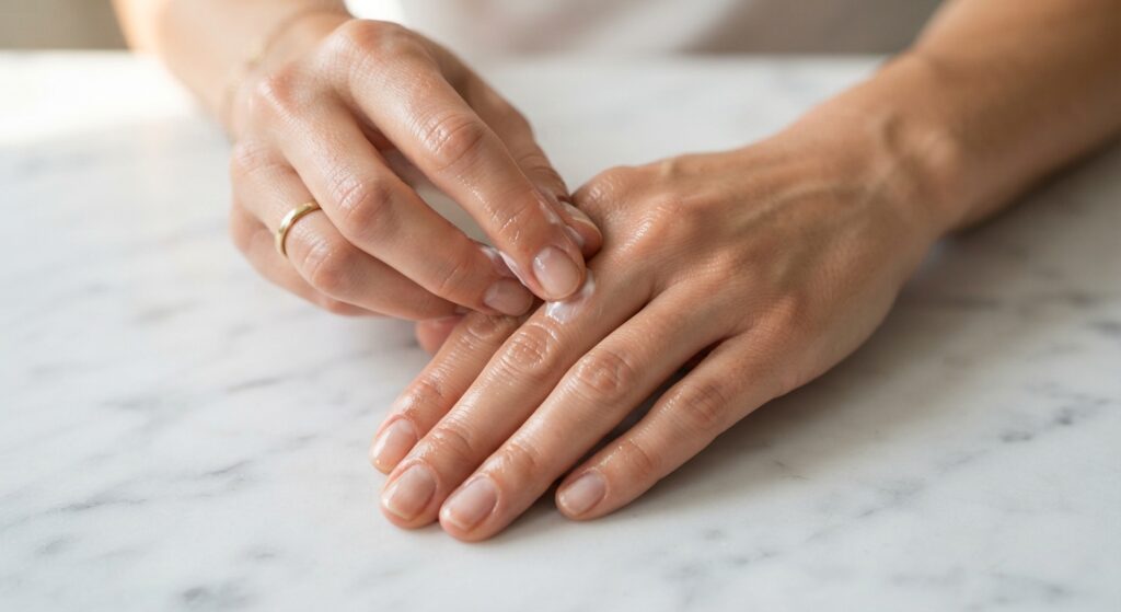 Applying cuticle oil and cream for nail recovery after dip powder removal