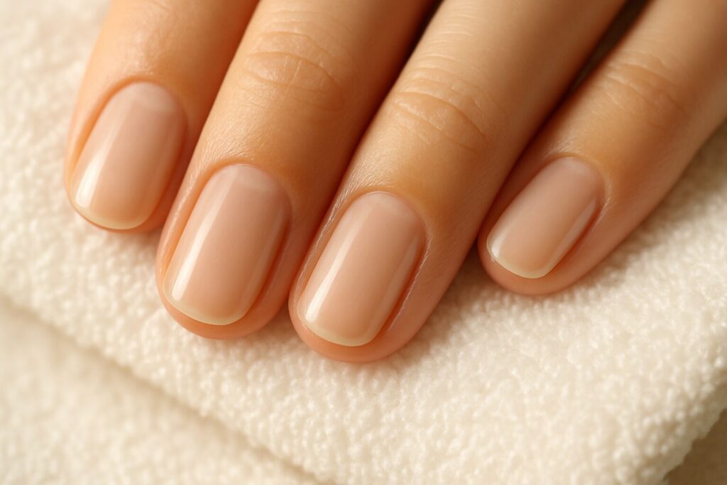 Perfectly shaped squoval natural nails after following at-home shaping guide