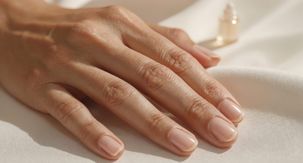 Healthy recovering nails after following steps to strengthen nails after acrylics