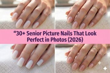 Collage of senior picture nails for 2026 with classy dressy photo-ready designs