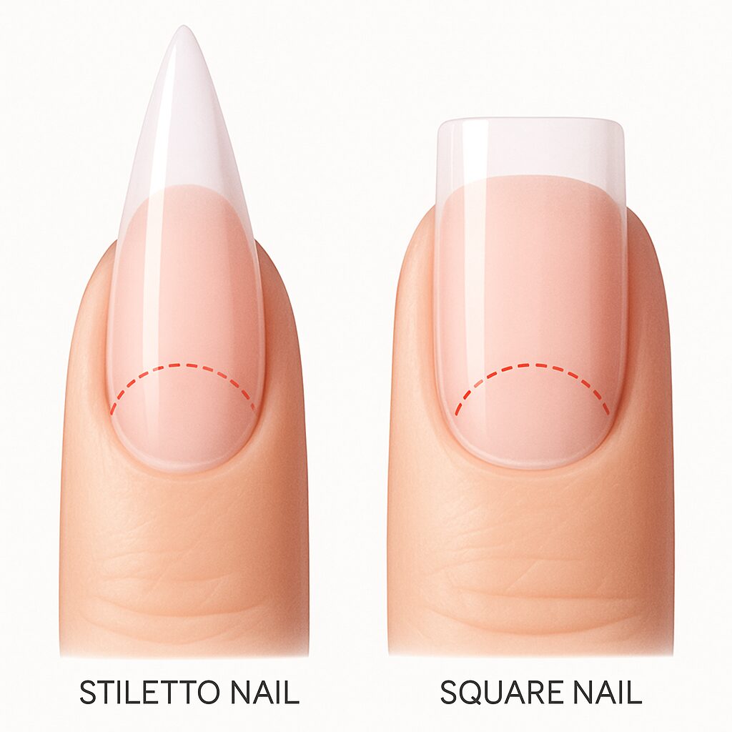 Diagram of stiletto nail stress points explaining how to keep long stiletto nails from breaking