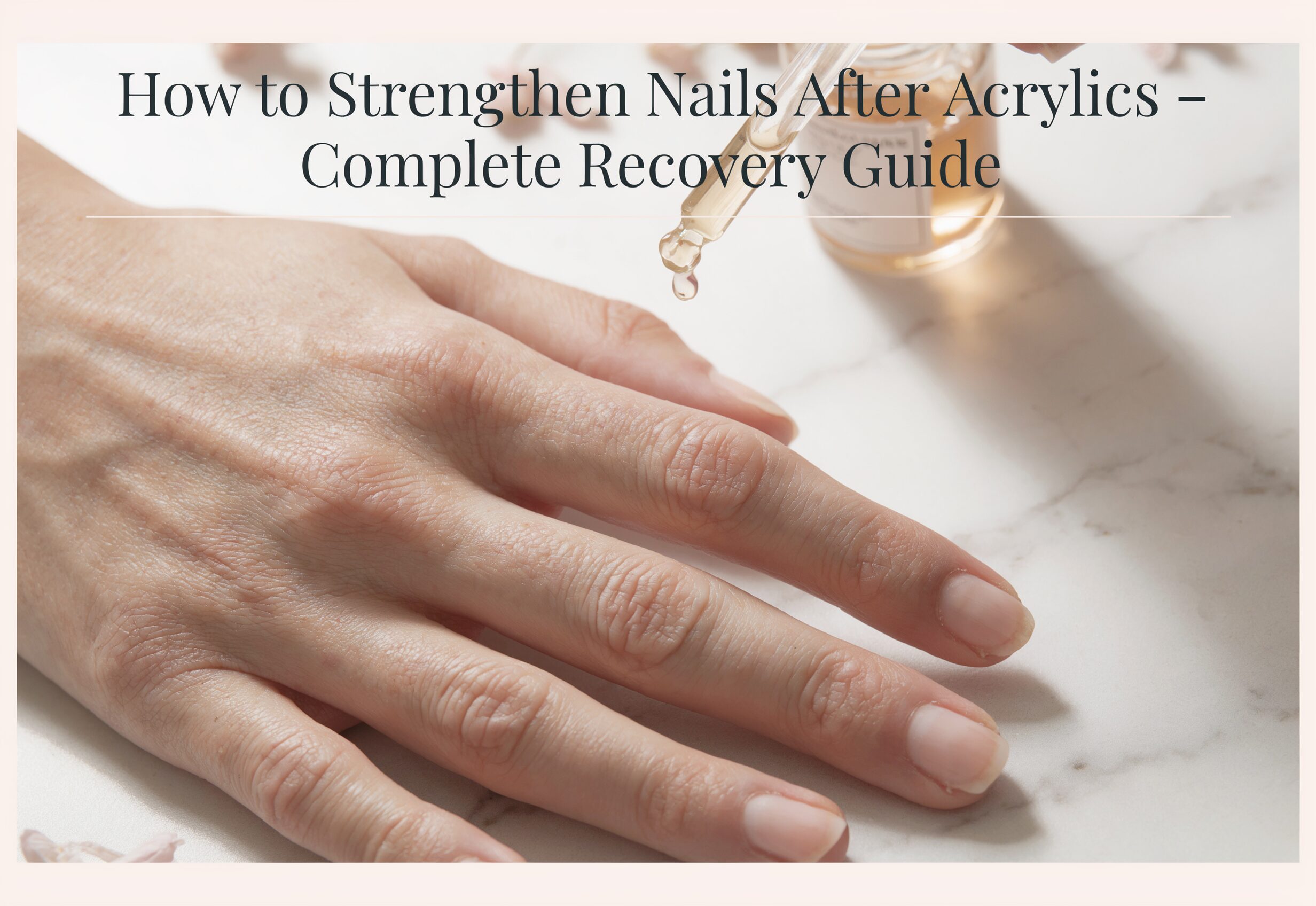 Strengthen nails after acrylics featured image showing bare natural nails with cuticle oil application