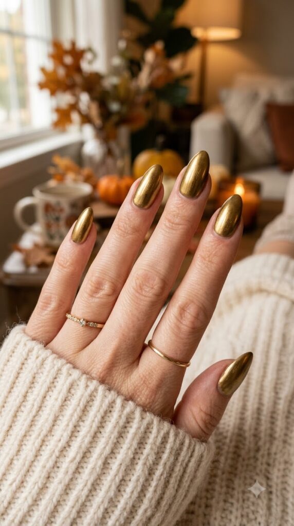 Antique gold metallic nails for a festive September finish