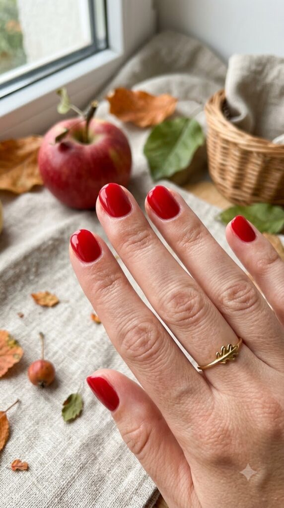 Short apple red nails for September