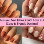 Collage of autumn nail ideas for 2026 with cozy trendy fall designs