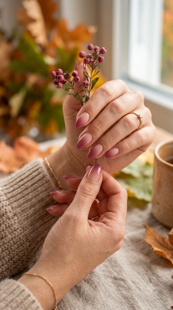 Berry nude gradient nails for the start of fall