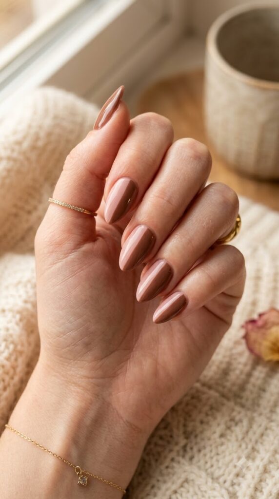 Brown and blush split nails for early fall