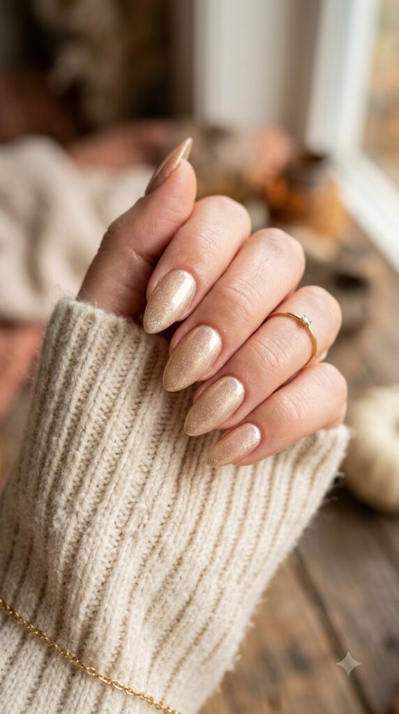 Champagne shimmer nails for an elegant September look